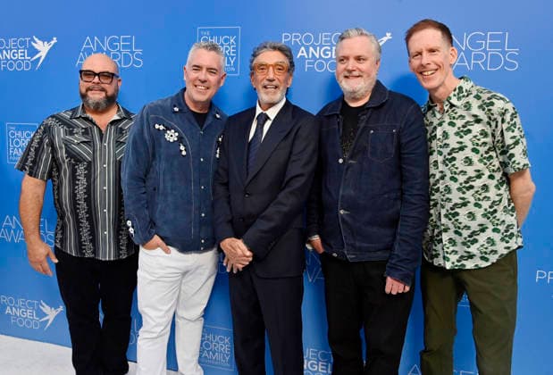 Chuck Lorre (C) and Tyler Stewart, Ed Robertson, Kevin Hearn and Jim Creeggan of Barenaked Ladies (L-R) attend Project Angel Food s Angel Awards 2026 at the Chuck Lorre Family Foundation Campus in Los Angeles on Saturday, September 26, 2026. Project Angel Food s mission is to prepare and deliver healthy meals to feed people impacted by serious illness, bringing comfort and hope every day.  LAP2026092606 JIMxRUYMEN