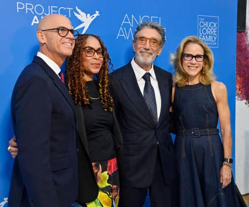 (L-R) Brett Paul, Channing Dungey, Chuck Lorre and Clancy Collins White attend Project Angel Food s Angel Awards 2026 at the Chuck Lorre Family Foundation Campus in Los Angeles on Saturday, September 26, 2026. Project Angel Food s mission is to prepare and deliver healthy meals to feed people impacted by serious illness, bringing comfort and hope every day.  LAP2026092610 JIMxRUYMEN