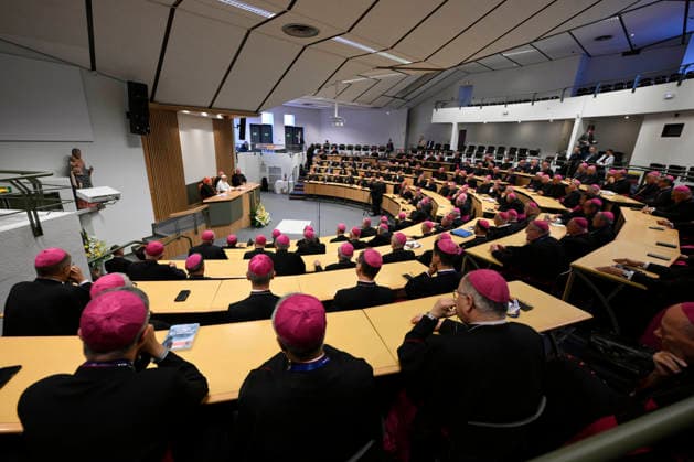 POPE LEO XIV MEETS BISHOPS OF FRANCE IN LOURDES France, Lourdes, Vatican, 2026 9 27 Pope Leo XIV meets with the Bishops of the French Bishops Conference at the Sainte-Bernadette hemicycle of the Sanctuary of Our Lady of Lourdes. EDITORIAL USE ONLY - NO BOOKS Copyright: xVATICANxMEDIA xCatholicxPressxPhotox