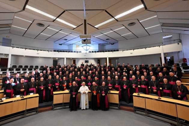 IPA89026204 - France, Lourdes, Vatican, September 27, 2026: Pope Leo XIV meets with the bishops of the French Bishops Conference in the Sainte-Bernadette hemicycle at the Shrine of Our Lady of Lourdes. Photo by VATICAN MEDIA Catholic Press Photo  Copyright: xVATICANxMEDIA xCatholicxPressxPhotox x x2026xVATICANxMEDIA xCatholicxPressxPhotox IPA89026204
