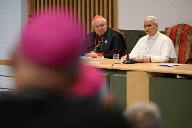 IPA89026207 - France, Lourdes, Vatican, September 27, 2026: Pope Leo XIV meets with the bishops of the French Bishops Conference in the Sainte-Bernadette hemicycle at the Shrine of Our Lady of Lourdes. Photo by VATICAN MEDIA Catholic Press Photo  Copyright: xVATICANxMEDIA xCatholicxPressxPhotox x x2026xVATICANxMEDIA xCatholicxPressxPhotox IPA89026207