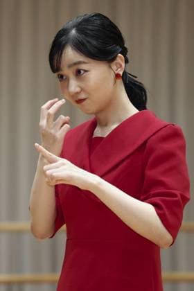 Sign language contest in western Japan Japanese Princess Kako communicates via sign language with winners of a national high school sign language contest in Tottori, western Japan, on Sept. 27, 2026. (Pool photo)  A14AA0005628955P