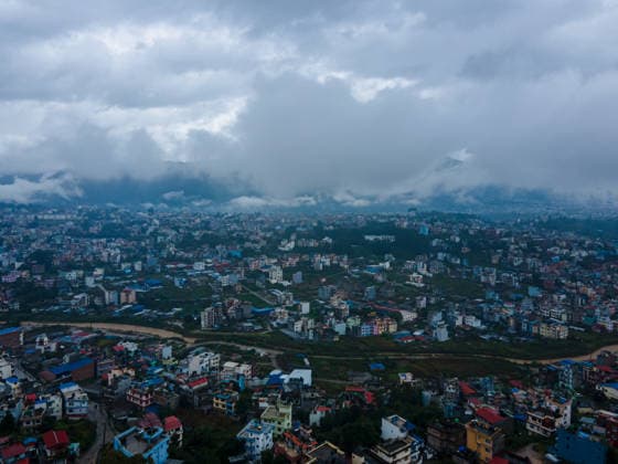 Drone Captures Kathmandu Cityscape in the Rain KATHMANDU, NEPAL September 27, 2026: An aerial view capturing the cityscape under rainy skies in Lalitpur, Nepal. The rainfall has disrupted daily activities as a deep depression over the Bay of Bengal continues to influence weather conditions in the region. (Photo by ap tolang Nexpher Images) Lalitpur bagmati