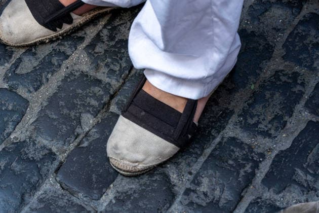 La Merce festival 2026, Placa Sant Jaume. Castellers day, 27 September. Barcelona, Catalunya. September. Barcelona, Catalunya. A close-up of espardenyes, traditional Catalan footwear worn during the La Merce festival celebrations, September 27, 2026, Placa Sant Jaume, Barcelona, Catalonia., Credit:Ivan Sanchez Jimenez Ivan Sanchez Avalon Copyright: xIvanxSanchezxJimenezx xIvanxSanchezx xAvalonx 1138674985