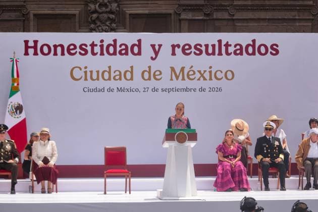 September 27, 2026: TO-45254- Mexico City, September 24, 2026: President Claudia Sheinbaum Pardo delivers her second report on her administration& 039;s work at the Z& xf3;calo in Mexico City, accompanied by Head of Government Clara Brugada Nolina and her cabinet. Photo: Ian Robles .com.mx.TO-45254- Mexico City, September 24, 2026: President Claudia Sheinbaum Pardo delivers her second report on her administration& 039;s work at the Z& xf3;calo in Mexico City, accompanied by Head of Government Clara Brugada Nolina and her cabinet. Photo: Ian Robles .com.mx - ZUMAcs4_ 20260927_faa_cs4_057 Copyright: xClasosx