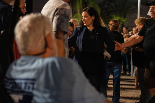 September 27, 2026, Tel Aviv, Tel Aviv, Israel: MK NAAMA LAZIMI of the Democrats talks with supporters at a Sukka, a tent for the holiday of Sukkot, built by families of former hostages In Hostages Square to commemorate 3 years since October 7th Tel Aviv Israel - ZUMAg280 20260927_znp_g280_008 Copyright: xYoavxGinsburgx