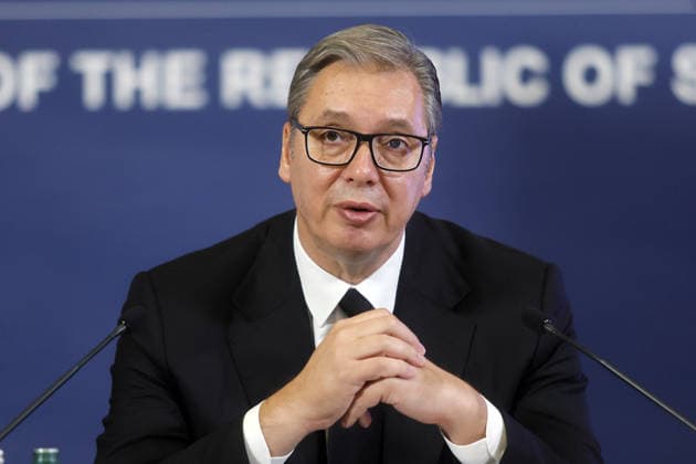(260927) -- BELGRADE, Sept. 27, 2026 -- Serbian president Aleksandar Vucic speaks during a press conference in Belgrade, Serbia, Sept. 27, 2026. Aleksandar Vucic signed and submitted his resignation on Sunday, stepping down as president. (Photo by Xinhua) SERBIA-BELGRADE-VUCIC-RESIGNATION PredragxMilosavljevic 