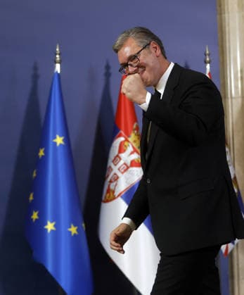 (260927) -- BELGRADE, Sept. 27, 2026 -- Serbian president Aleksandar Vucic attends a press conference in Belgrade, Serbia, Sept. 27, 2026. Aleksandar Vucic signed and submitted his resignation on Sunday, stepping down as president. (Photo by Xinhua) SERBIA-BELGRADE-VUCIC-RESIGNATION PredragxMilosavljevic 