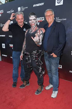 Michael Mack, Marc Terenzi, and Roland Mack at the TRAUMATICA CREATOR EDITION celebrating its 10th anniversary at Europa-Park in Rust on September 27, 2026