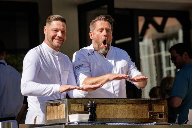 September 27, 2026, Düsseldorf Robin Pietsch and Mike Süsser at the Lido Malkasten on the sidelines of a Chefs in Town Düsseldorf event at the Lido in the Malkasten, Jacobistraße, North Rhine-Westphalia, Germany