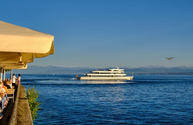 Lake Constance, the MS Überlingen in front of the Meersburg promenade