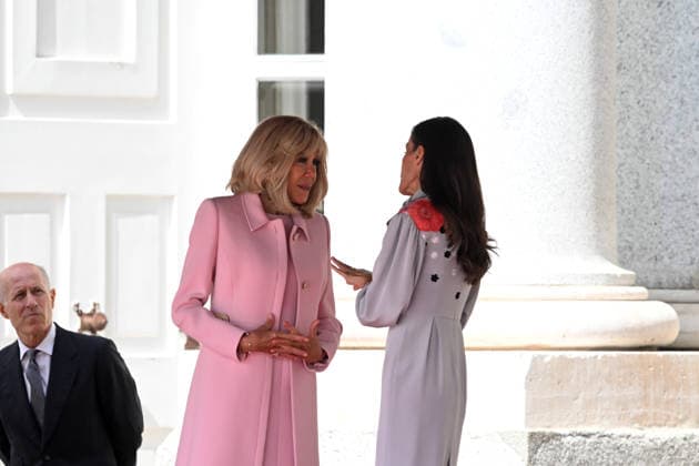The King and Queen welcome with honors the President of the French Republic, Emmanuel Macron, and the First Lady. The First Lady, Brigitte Macron, the President of the French Republic, and Queen Letizia during the reception with honors at the Royal Palace on September 29, 2026, in Madrid, Spain. This state visit will serve to highlight and strengthen the ties and bilateral relations between the two countries. ROYALTY PRESIDENCY HONORS PRESIDENT KING QUEEN ROYAL PALACE José Madrid Madrid Spain  Copyright: xJosÃ xOlivax 7808077