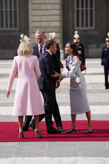 29-09-2026 Madrid Queen Letizia and King Felipe with Emmanuel Macron and Brigitte Macron during the official welcome at the royal palace in Madrid on the 1st day of the 2 day statevisit to Spain. No Spain  Copyright: xPPEx