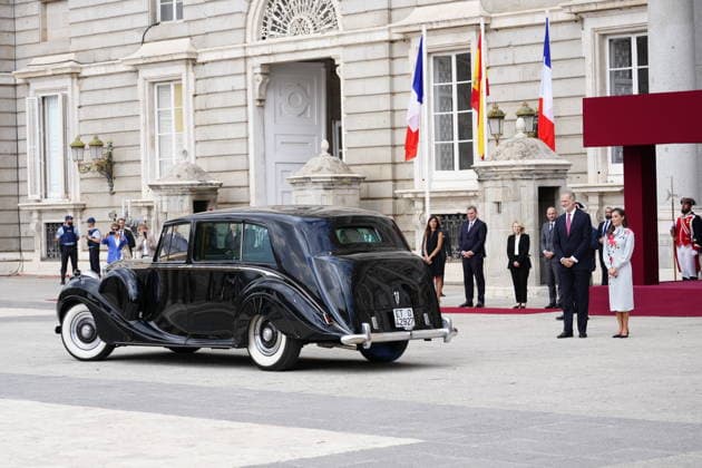 29-09-2026 Madrid Queen Letizia and King Felipe with Emmanuel Macron and Brigitte Macron during the official welcome at the royal palace in Madrid on the 1st day of the 2 day statevisit to Spain. No Spain  Copyright: xPPEx