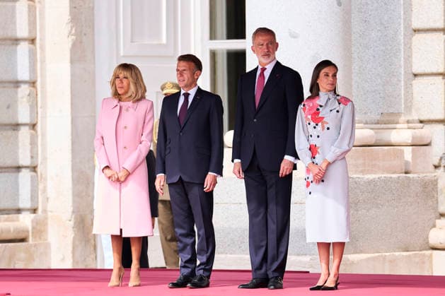 29-09-2026 Madrid Queen Letizia and King Felipe with Emmanuel Macron and Brigitte Macron during the official welcome at the royal palace in Madrid on the 1st day of the 2 day statevisit to Spain. No Spain  Copyright: xPPEx