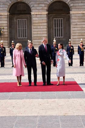 Spanish Royals attends Official reception to Emmanuel Macron and wife King Felipe VI of Spain, Queen Letizia of Spain, Emmanuel Macron, President of the French Republic and Co-Prince of Andorra, Brigitte Macron attends Official reception at Royal Palace on September 29, 2026 in Madrid, Spain Photo by IMAGO MPG Madrid Royal Palace Madrid Spain  Copyright: xMPGx
