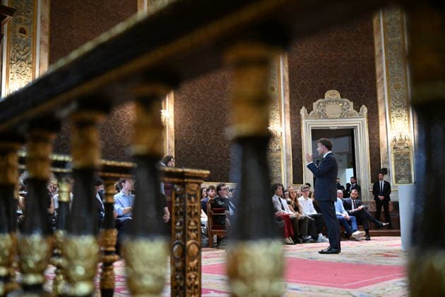 French President Emmanuel Macron delivers a speech to students at a conference titled Democracy, Youth, and Social Media: Meeting the Challenges of the Digital Age at the Complutense University of Madrid, Spain, on September 29, 2026. The French president is on a two-day official visit to Spain. Christian Liewig Bestimage French President Emmanuel Macron delivers a speech to students during a Democracy, youth, and Social Media: Meeting the Challenges of the Digital Age, at the Complutense University of Madrid on September 29, 2026. French President Emmanuel Macron is on a two-day official visit to Spain. Madrid, Spain  Copyright: xChristianxLiewigx xBestimagexChristianxLiewigx xBestimagex