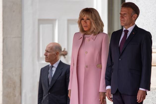 September 29, 2026, Madrid, Spain: First Lady Brigitte Macron and the President of the French Republic, Emmanuel Macron, attend the official reception with military honors for the President of the French Republic, Emmanuel Macron, and First Lady Brigitte Macron, hosted by the King and Queen of Spain, Felipe VI and Letizia, at the Royal Palace of Madrid. Madrid Spain - ZUMAs197 20260929_aaa_s197_203 Copyright: xDavidxCanalesx