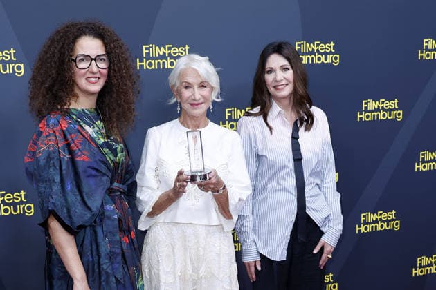 Festival Director Malika Rabahallah, Helen Mirren, and Iris Berben at the Douglas Sirk Award ceremony on September 29, 2026, at Cinemaxx as part of the 34th Hamburg Film Festival. Malika Rabahallah, Festival CEO, Helen Mirren and German actress Iris Berben attend the ceremony honoring Helen Mirren with the Douglas Sir