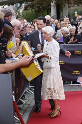 Helen Mirren attends an awards ceremony at Cinemaxx Dammtor on September 29, 2026, in Hamburg, Germany, where she receives the Douglas Sirk Award at the 34th Filmfest Hamburg, Germany