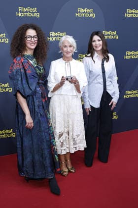 Malika Rabahallah, CEO of the festival, Helen Mirren, and German actress Iris Berben attend the Douglas Sirk Award ceremony at Cinemaxx Dammtor on September 29, 2026, in Hamburg, Germany. Helen Mirren receives the Douglas Sirk Award at the 34th Filmfest Hamburg, Germany.