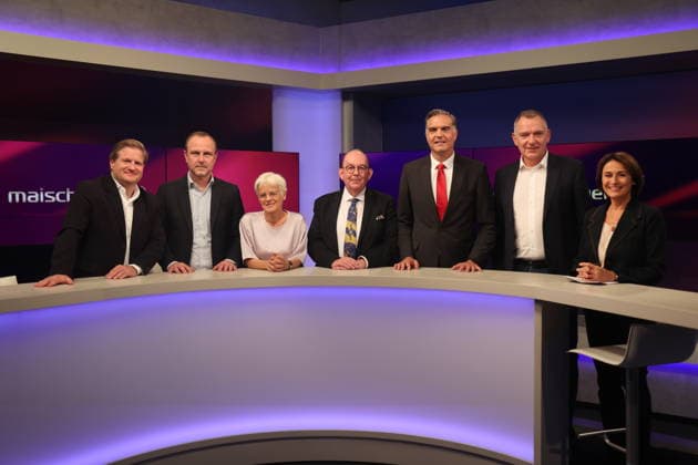 Michael Bröcker, Peter R. Neumann, Ulrike Herrmann, Denis Scheck, Frederik Pleitgen, Jan van Aken, and Sandra Maischberger on the ARD talk show *Maischberger* at the studio in Berlin-Adlershof, Berlin, September 29, 2026 Copyright: xAgenturxMatthiasxWehnertx xM.xGränzdörferx