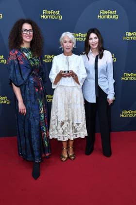 Malika Rabahallah, Helen Mirren, and Iris Berben at the ceremony honoring Helen Mirren with the Douglas Sirk Prize in Hamburg on September 29, 2026