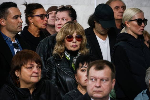 RUSSIA, MOSCOW - SEPTEMBER 30, 2026: Mourners attend a farewell ceremony for music critic Sergei Sosedov at Troyekurovskoye Cemetery. Sosedov died in an accident in the Republic of Sakha (Yakutia) on September 23, at the age of 59. Artyom Geodakyan TASS  98561145