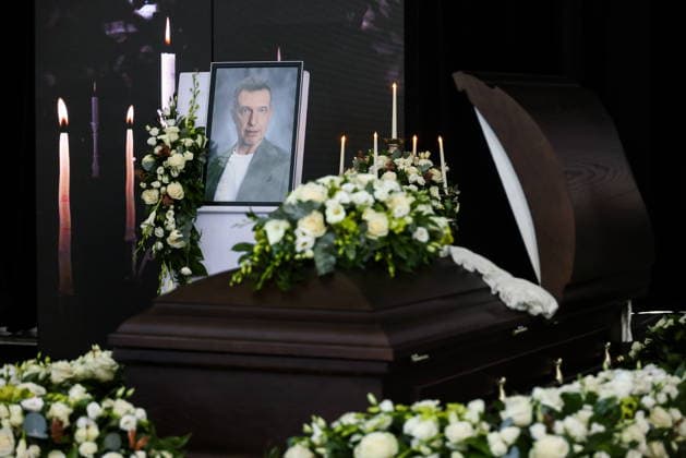 RUSSIA, MOSCOW - SEPTEMBER 30, 2026: A portrait of late music critic Sergei Sosedov, is seen during a farewell ceremony at Troyekurovskoye Cemetery. Sosedov died in an accident in the Republic of Sakha (Yakutia) on September 23, at the age of 59 Artyom Geodakyan TASS  98561990