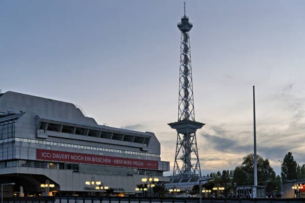 Berlin, September 29, 2026 The International Congress Center (ICC), which has been closed for years, with the banner ICC: It ll take a little while longer, but it s going to be awesome and the Radio Tower at dusk—ICC and Radio Tower
