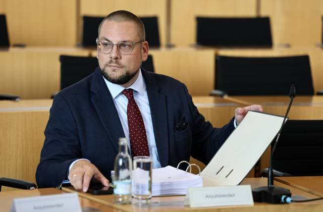 Thuringian State Parliament, Justice Committee, September 30, 2026, Erfurt, Thuringian State Parliament, Justice Committee, Oral Hearing on the Motion by the Die Linke Parliamentary Group to Initiate Proceedings to Ban the AfD; Pictured: Dr. Christian Conrad, Testifying