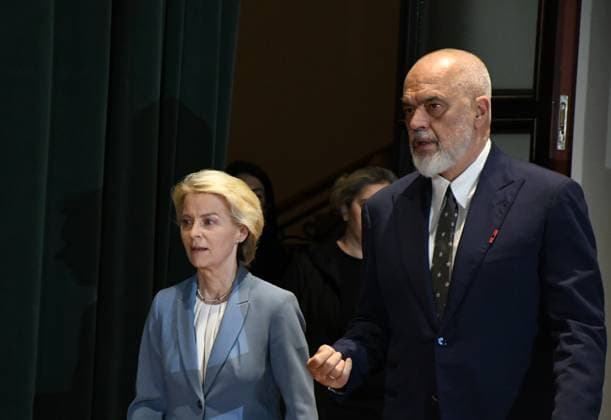 European Commission President Ursula von der Leyen in Tirana TIRANA, ALBANIA - SEPTEMBER 30: European Commission President Ursula von der Leyen (L) and Albanian Prime Minister Edi Rama (R) hold a joint press conference during von der Leyen s visit to Tirana as part of her Western Balkans tour in Tirana, Albania, on September 30, 2026. Olsi Shehu Anadolu Tirana Albania. Editorial use only. Please get in touch for any other usage.  Copyright: x2026xAnadoluxOlsixShehux