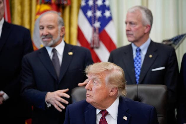 President Donald Trump listens as Secretary of Commerce Howard Lutnick makes an announcement in the Oval Office of the White House in Washington on September 30, 2026. The Trump Administration announced South Korea will invest $54 billion toward the Alaska Liquefied Natural Gas (LNG) project as part of a broader $200 billion investment in U.S. energy projects.  WASP20260930174 YURIxGRIPAS