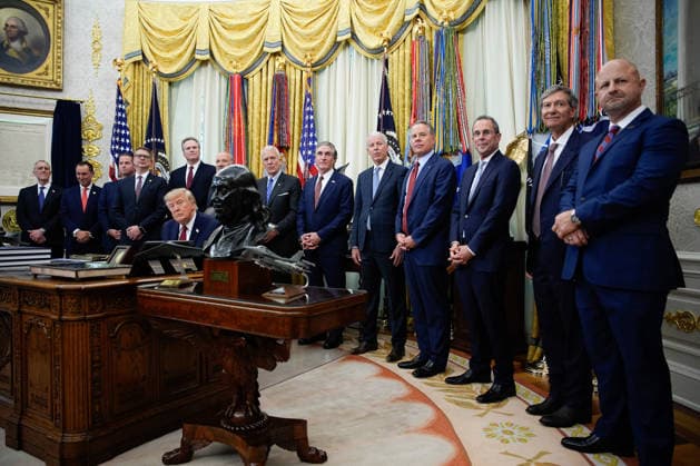 President Donald Trump speaks during an announcement in the Oval Office of the White House in Washington on September 30, 2026. The Trump Administration announced South Korea will invest $54 billion toward the Alaska Liquefied Natural Gas (LNG) project as part of a broader $200 billion investment in U.S. energy projects.  WASP20260930193 YURIxGRIPAS