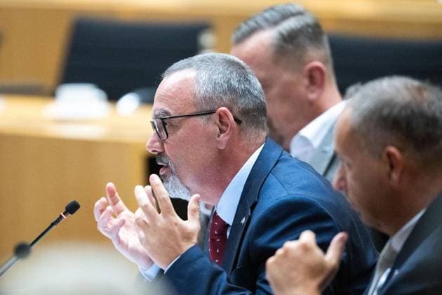 ORAL HEARING ON PROCEEDINGS TO BAN THE AFD ** FOR EDITORIAL PURPOSES ONLY ** ** September 30, 2026, Erfurt: Oral hearing of the Justice Committee regarding proceedings to ban the AfD at the federal level in the Thuringian State Parliament. The motion was filed by the Left Party caucus. Pictured: Sascha Schlösser, AfD, Germany, Thur Copyright: SaschaxFromm doc87tyh97qpvo1f3lyxr98 ,EDITORIAL USE ONLY Copyright: SaschaxFromm