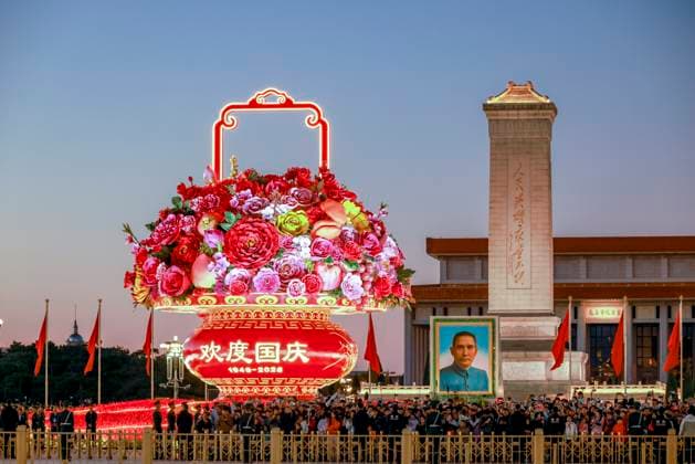 BEIJING, CHINA - OCTOBER 01: A flag-raising ceremony marking the 77th anniversary of the founding of the People s Republic of China is held at Tian anmen Square on October 1, 2026 in Beijing, China.  Copyright: xVCGx 111670878246
