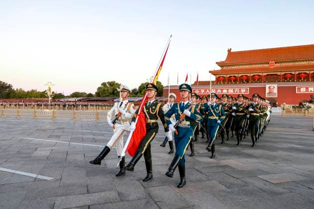 BEIJING, CHINA - OCTOBER 01: A flag-raising ceremony marking the 77th anniversary of the founding of the People s Republic of China is held at Tian anmen Square on October 1, 2026 in Beijing, China. Copyright: xVCGx 111670878484