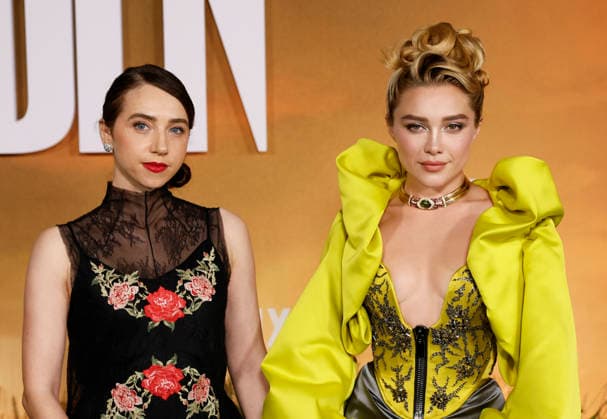Zoe Kazan (L) and Florence Pugh arrive on the red carpet at the Netflix East Of Eden New York premiere at The Plaza Hotel on Wednesday, September 30, 2026 in New York City.  NYP20260930406 JOHNxANGELILLO