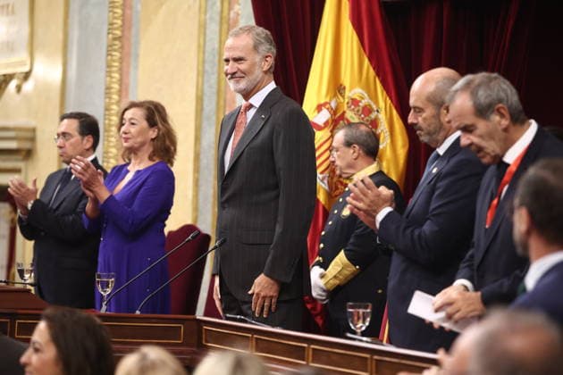 Opening of the 12th Ibero-American Parliamentary Forum at the Congress: José Manuel Albares, Minister of Foreign Affairs, the European Union, and Cooperation; Francina Armengol, President of the Congress; King Felipe VI; Pedro Rollán, President of the Senate; and the Ibero-American Secretary-General, Andrés Allamand, during the 12th Ibero-American Parliamentary Forum at the Congress of Deputies on October 1, 2026, in Madrid, Spain. The meeting brings together Ibero-American parliamentarians to address the challenges of AI, democracy, gender equality, and parliamentary diplomacy. OCTOBER 1, 2026, Madrid, Spain  Copyright: xEduardoxParrax 7811796