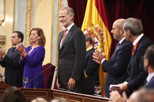 Opening of the 12th Ibero-American Parliamentary Forum at the Congress: José Manuel Albares, Minister of Foreign Affairs, the European Union, and Cooperation; Francina Armengol, President of the Congress; King Felipe VI; Pedro Rollán, President of the Senate; and the Ibero-American Secretary General, Andrés Allamand, during the 12th Ibero-American Parliamentary Forum at the Congress of Deputies on October 1, 2026, in Madrid, Spain. The meeting brings together Ibero-American parliamentarians to address the challenges of AI, democracy, gender equality, and parliamentary diplomacy. OCTOBER 1, 2026, Madrid, Spain  Copyright: xEduardoxParrax 7811797