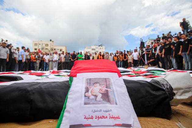 Funeral Held For Palestinians Killed In Israel-Hamas War - Gaza A mass funeral takes place for 110 Palestinians who were killed in Israeli strikes early in the Israel-Hamas war on October 1, 2026 in Gaza City, Gaza. The remains of the victims have recently been recovered from the rubble of buildings destroyed in the Al-Taj area of Gaza City. Ramez Photo by Habboub ABACAPRESS.COM Gaza Palestine  Copyright: xHabboubxRamez ABACAx