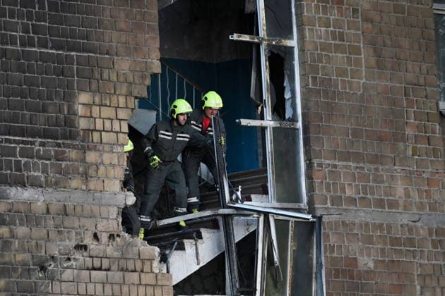 Aftermath Of A Russian Jet Drone Attack On A School In Kyiv Rescuers work at a damaged school hit by a Russian jet-drone strike in Kyiv, on October 1, 2026. Kyiv Ukraine  Copyright: xOleksandrxGusevx originalFilename: gusev-aftermat261001_nps3i.jpg