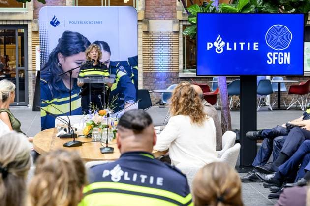 Apeldoorn, The Netherlands, 2026-10-01 14:09:21 APELDOORN, 01-10-2026, Police Academy Queen Maxima visits the Police Academy in Apeldoorn in the context of financially sound employership. With over 67,000 employees, the National Police is one of the largest employers in the Netherlands and a member of the Foundation for Financially Healthy Netherlands (SFGN). Queen Maxima is honorary chair of this foundation. PHOTO: NLBeeld Patrick van Emst In the photo: Janny Knol, Chief of Police of the Netherlands Credit: NL Beeld Patrick van Emst  Copyright: xx x
