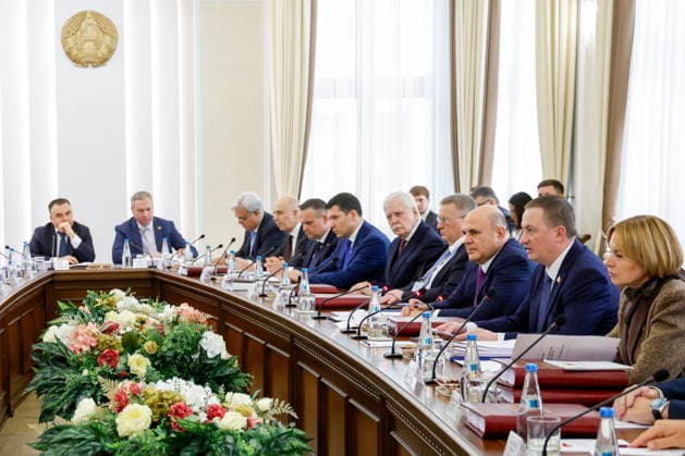 BELARUS, MINSK - OCTOBER 1, 2026: Russia s Prime Minister Mikhail Mishustin (3rd R) attends a meeting of the Council of Ministers of the Union State of Russia and Belarus at the House of the Belarusian Government Minsk Belarus - ZUMAt113 20261001_zaa_t113_156 Copyright: xDmitryxAstakhovx