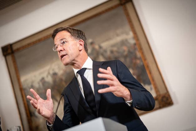 Mark Rutte, NATO Secretary General, during the closing remarks at a meeting between the German Chancellor, the Prime Minister of the Netherlands, and the NATO Secretary General at the 1st German-Dutch Corps in Münster, Münster, North Rhine-Westphalia, Germany; German-Dutch Corps