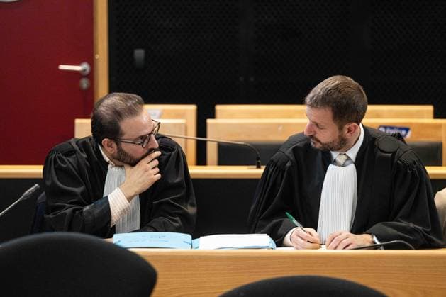 lawyer Ricardo Bruno and lawyer RÃ gis Brocca pictured during the jury selection for the trial of Laurent Andris, accused of killing his 65-year-old mother, Gabrielle Hannot., at the Hainaut province Assize Court in Mons, on Thursday 1 October 2026. The events date back to April 21, 2023, in Villers-Poterie (Gerpinnes). The accused rammed the neighbours cars twice. The police arrived later (called by neighbours), 65-year-old Gabrielle Hannot was already dead. Defence lawyer confirmed the accused committed the acts while under the influence of narcotics. The man, aged 32 at the time of the events, struck his mother with several objects, including a box cutter, with extreme violence. Laurent Andris had been convicted of attempted murder in  EMILExWINDAL 188435398