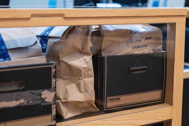 Pieces of evidence pictured during the jury selection for the trial of Laurent Andris, accused of killing his 65-year-old mother, Gabrielle Hannot., at the Hainaut province Assize Court in Mons, on Thursday 1 October 2026. The events date back to April 21, 2023, in Villers-Poterie (Gerpinnes). The accused rammed the neighbours cars twice. The police arrived later (called by neighbours), 65-year-old Gabrielle Hannot was already dead. Defence lawyer confirmed the accused committed the acts while under the influence of narcotics. The man, aged 32 at the time of the events, struck his mother with several objects, including a box cutter, with extreme violence. Laurent Andris had been convicted of attempted murder in 2016. He had been on parole  EMILExWINDAL 188435376