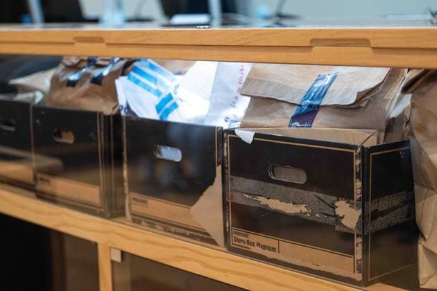 Pieces of evidence pictured during the jury selection for the trial of Laurent Andris, accused of killing his 65-year-old mother, Gabrielle Hannot., at the Hainaut province Assize Court in Mons, on Thursday 1 October 2026. The events date back to April 21, 2023, in Villers-Poterie (Gerpinnes). The accused rammed the neighbours cars twice. The police arrived later (called by neighbours), 65-year-old Gabrielle Hannot was already dead. Defence lawyer confirmed the accused committed the acts while under the influence of narcotics. The man, aged 32 at the time of the events, struck his mother with several objects, including a box cutter, with extreme violence. Laurent Andris had been convicted of attempted murder in 2016. He had been on parole  EMILExWINDAL 188435382