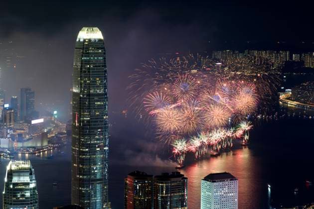 RECORD DATE NOT STATED China s National Day Fireworks In Hong Kong Fireworks exploding over Victoria Harbor on October 1, 2026 in Hong Kong. Today is the China s National Day. (Photo by Kobe Li Nexpher Images) Hong Kong