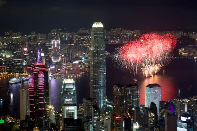 RECORD DATE NOT STATED China s National Day Fireworks In Hong Kong Fireworks exploding over Victoria Harbor on October 1, 2026 in Hong Kong. Today is the China s National Day. (Photo by Kobe Li Nexpher Images) Hong Kong
